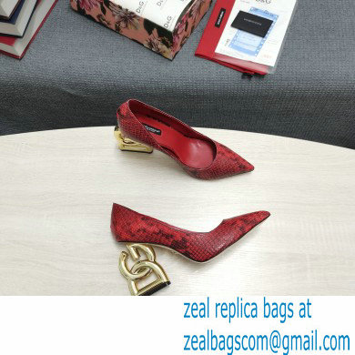 Dolce  &  Gabbana Heel 10.5cm Leather Pumps Snake Print Red with DG Pop Heel 2021